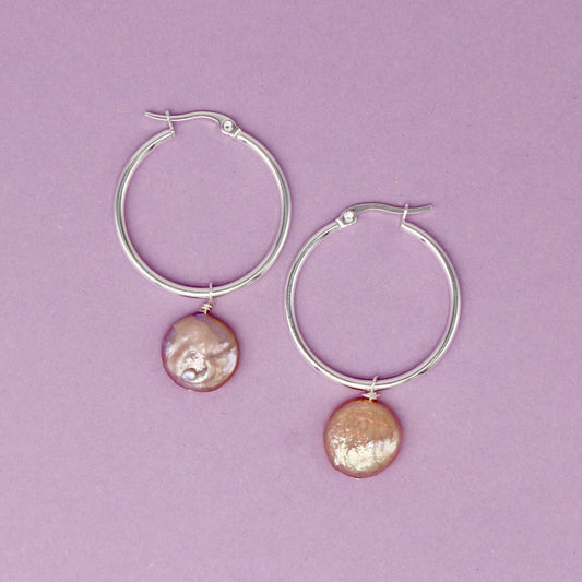 Peach Pearl Millie Hoop Earrings