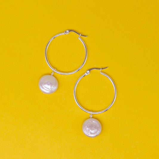 Flat Pearl Millie Hoop Earrings