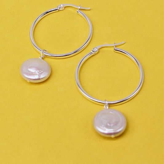 Flat Pearl Millie Hoop Earrings