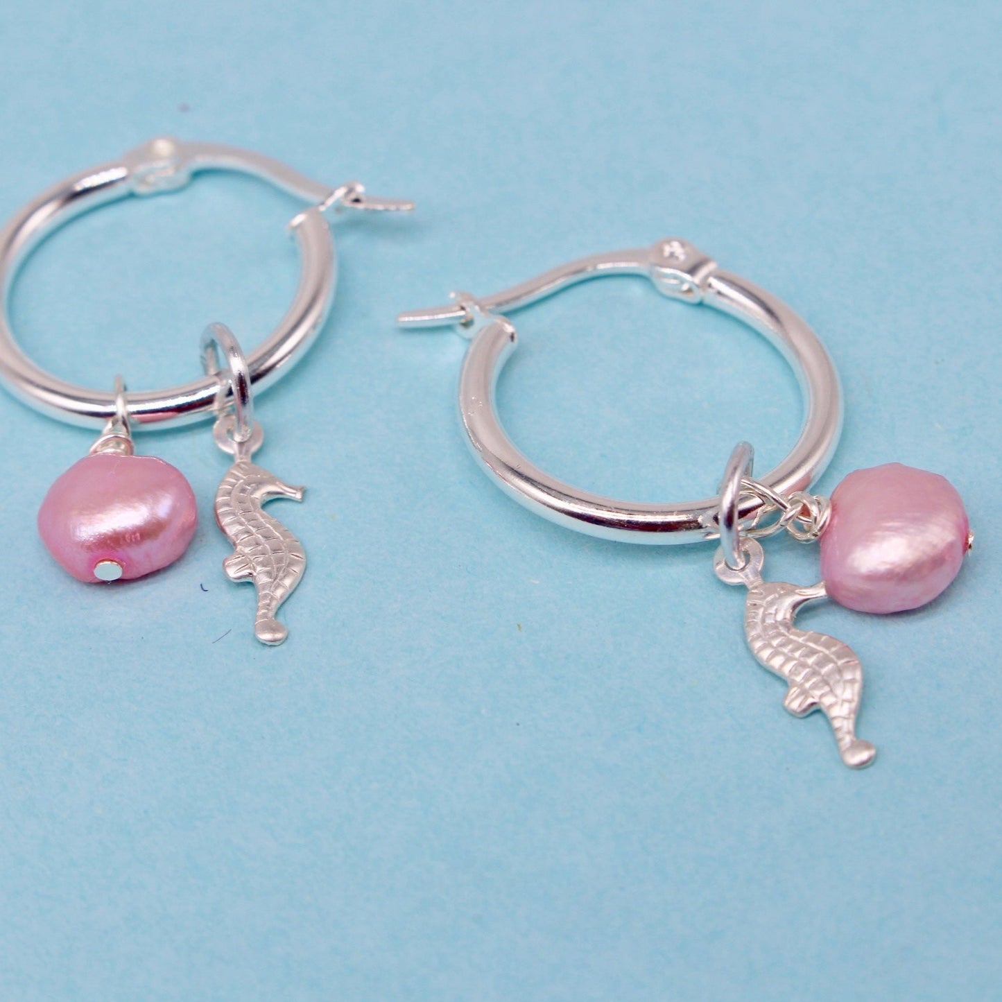 Pink Pearl and Seahorse Asha Hoop Earrings