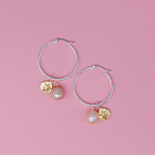 Peach and Gold Sand Dollar Millie Hoop Earrings