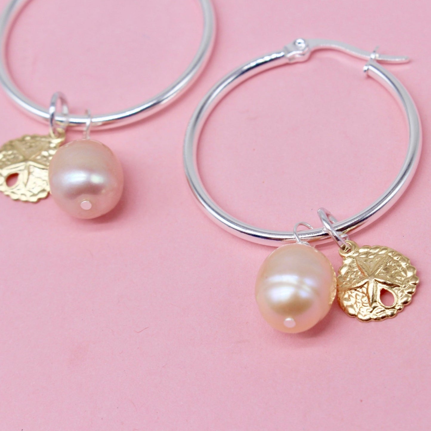 Peach and Gold Sand Dollar Millie Hoop Earrings