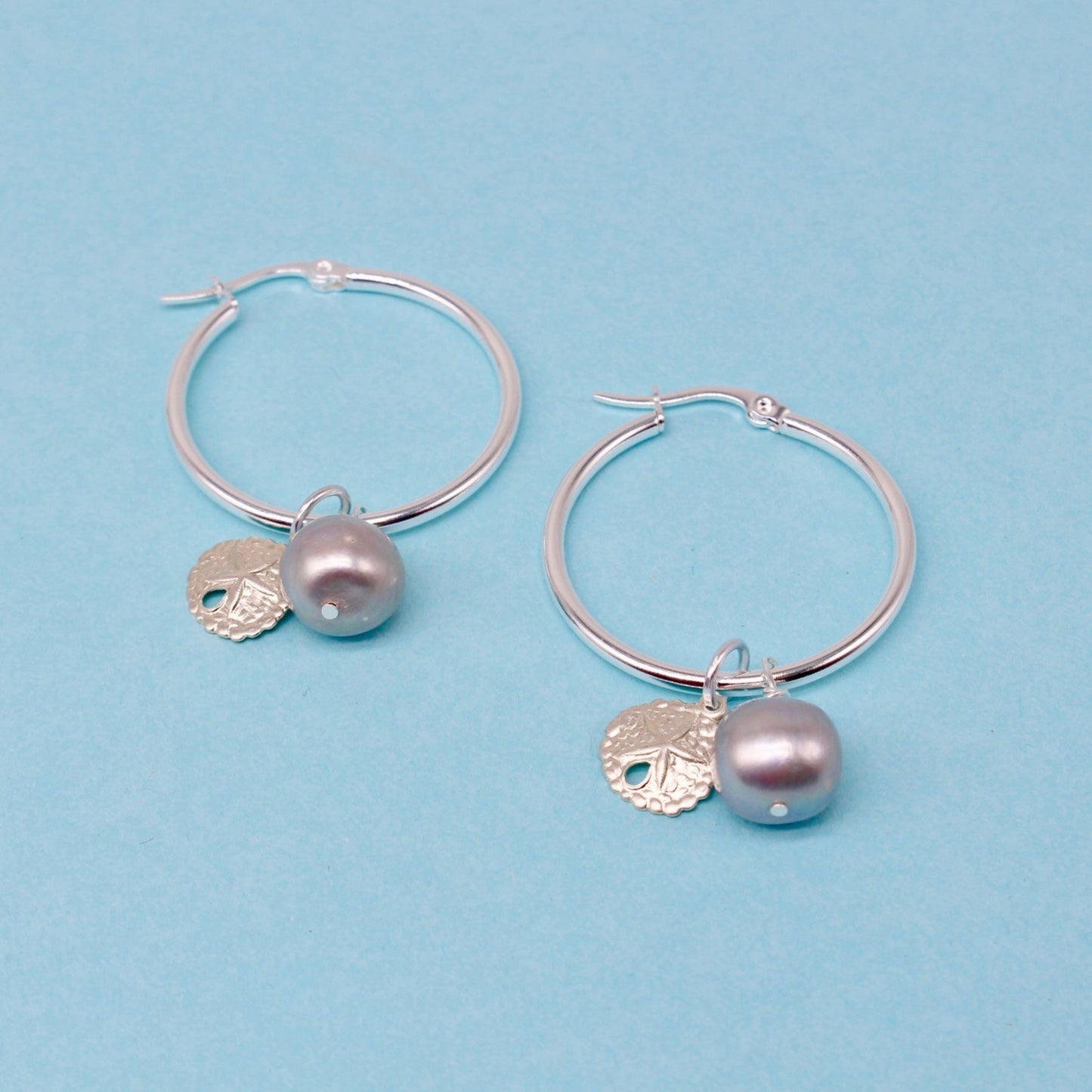 Grey and Silver Sand Dollar Millie Hoop Earrings