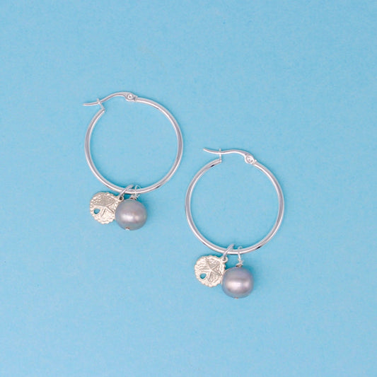 Grey and Silver Sand Dollar Millie Hoop Earrings