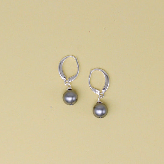 Grey Pearl Hoop Earrings